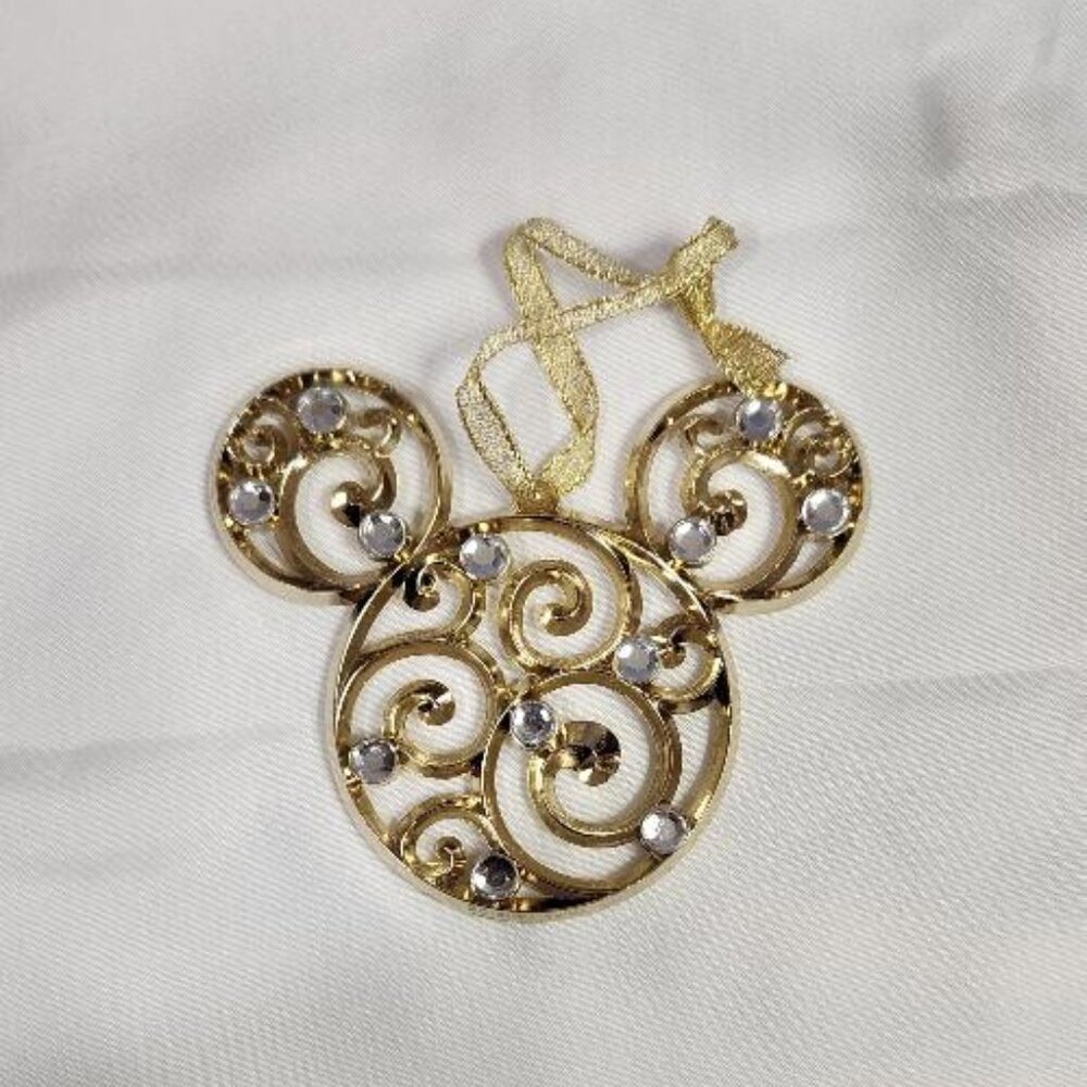 Disney Mickey Mouse Icon Filigree Gold Christmas Ornament